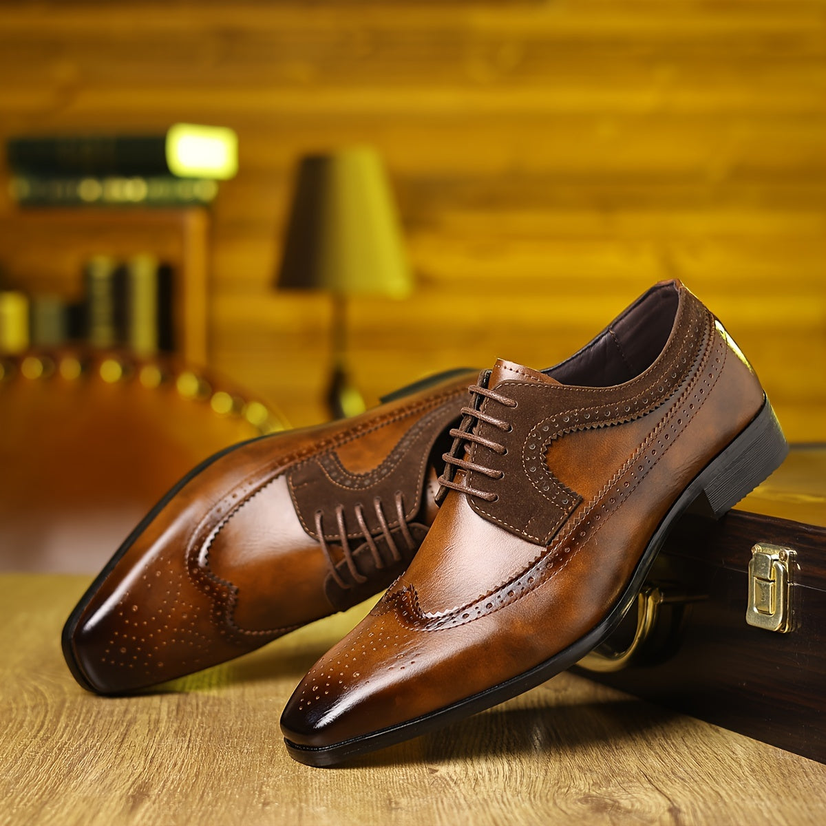 Two-Tone Brogue Oxford Shoes with Wingtip Perforations for Formal Wear