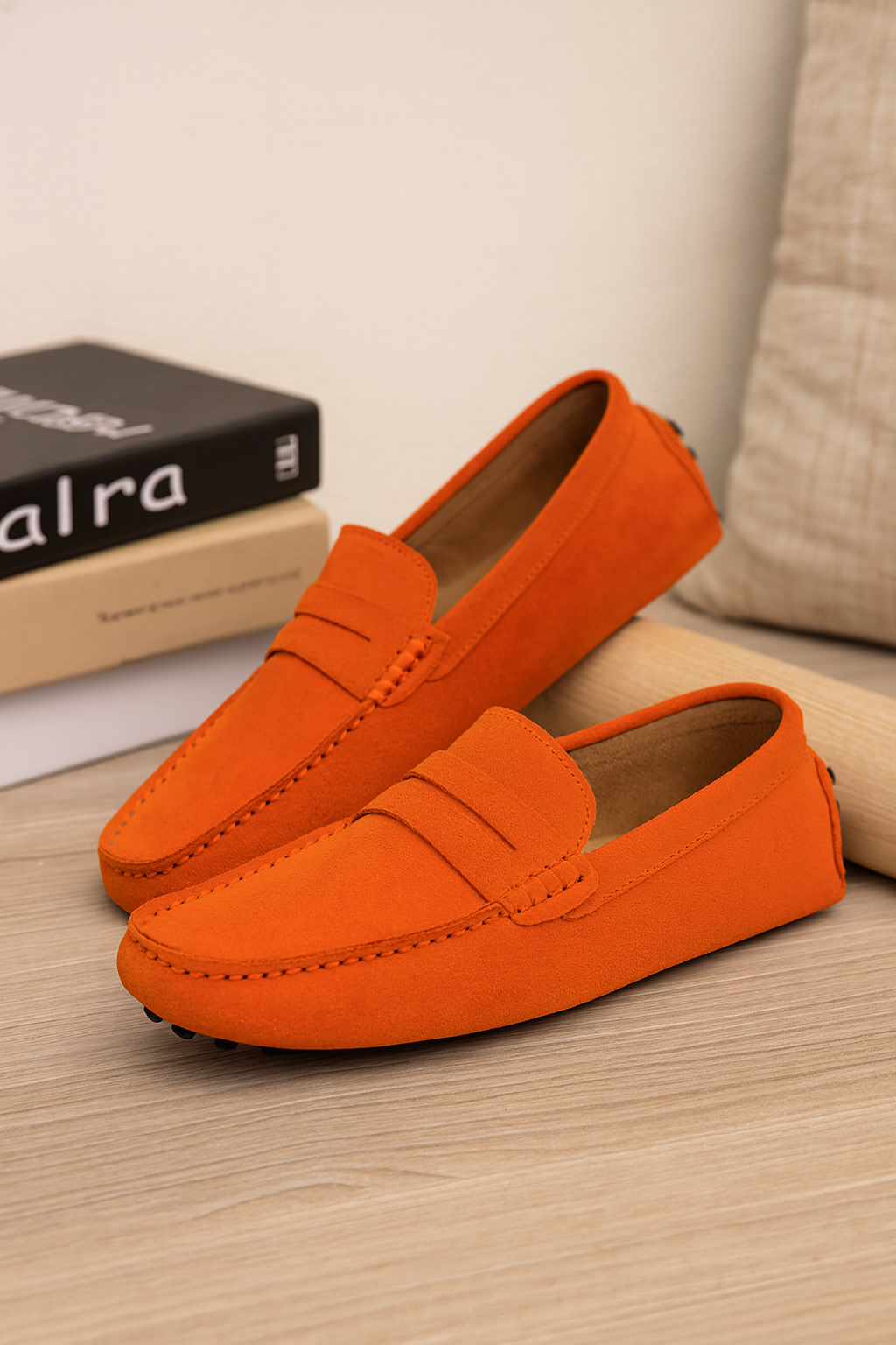 Men's Driving Loafers with Cushioned Footbed and Elastic Gore, Flexible Rubber Tread