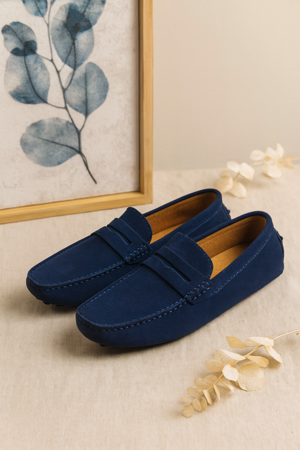Men's Driving Loafers with Cushioned Footbed and Elastic Gore, Flexible Rubber Tread