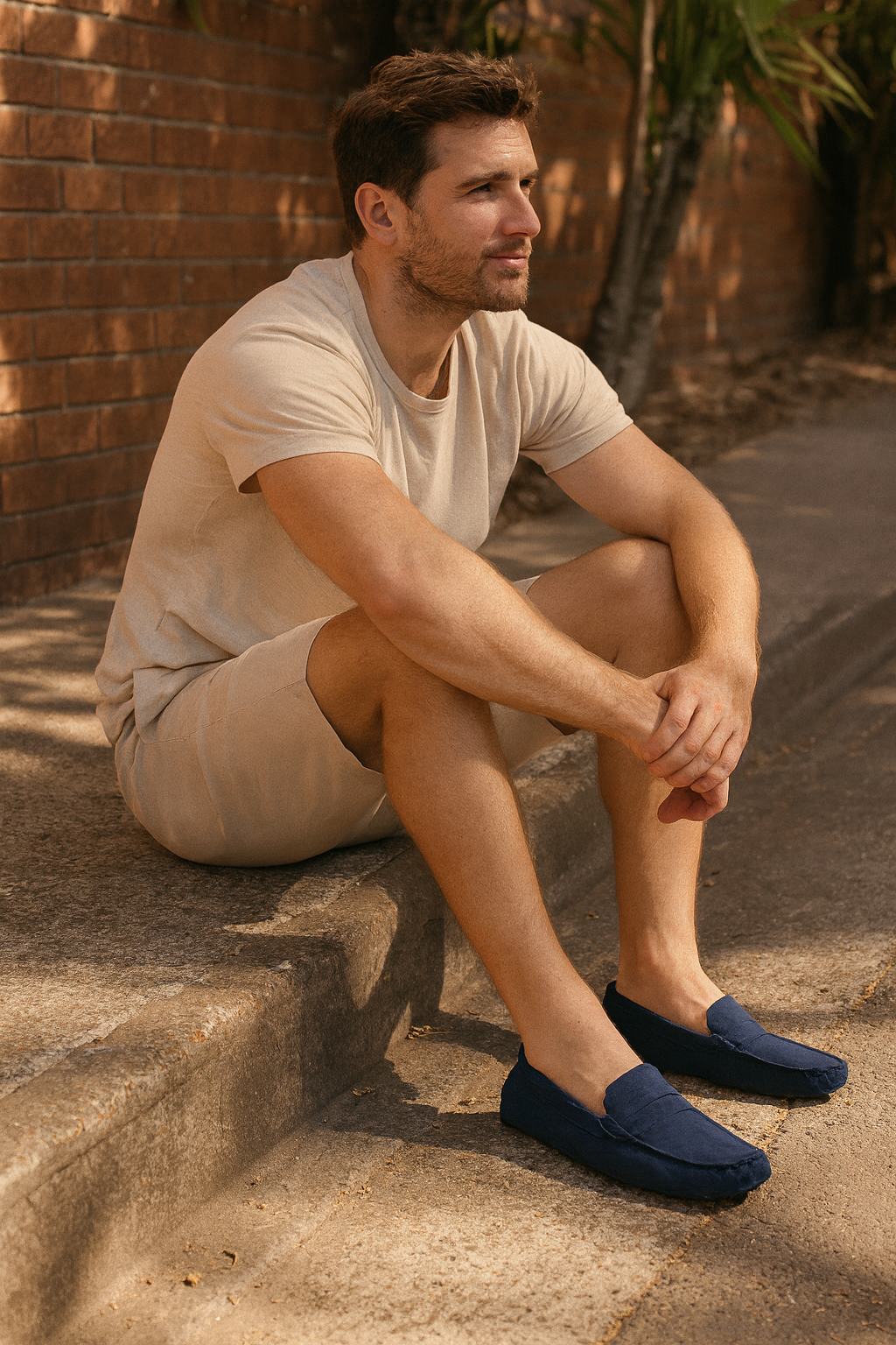 Men's Driving Loafers with Cushioned Footbed and Elastic Gore, Flexible Rubber Tread