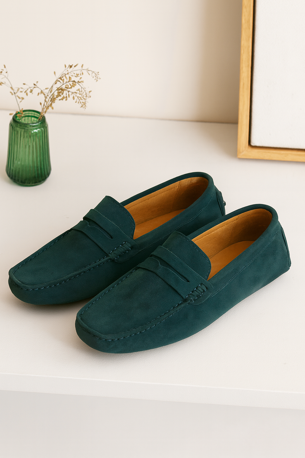 Men's Driving Loafers with Cushioned Footbed and Elastic Gore, Flexible Rubber Tread