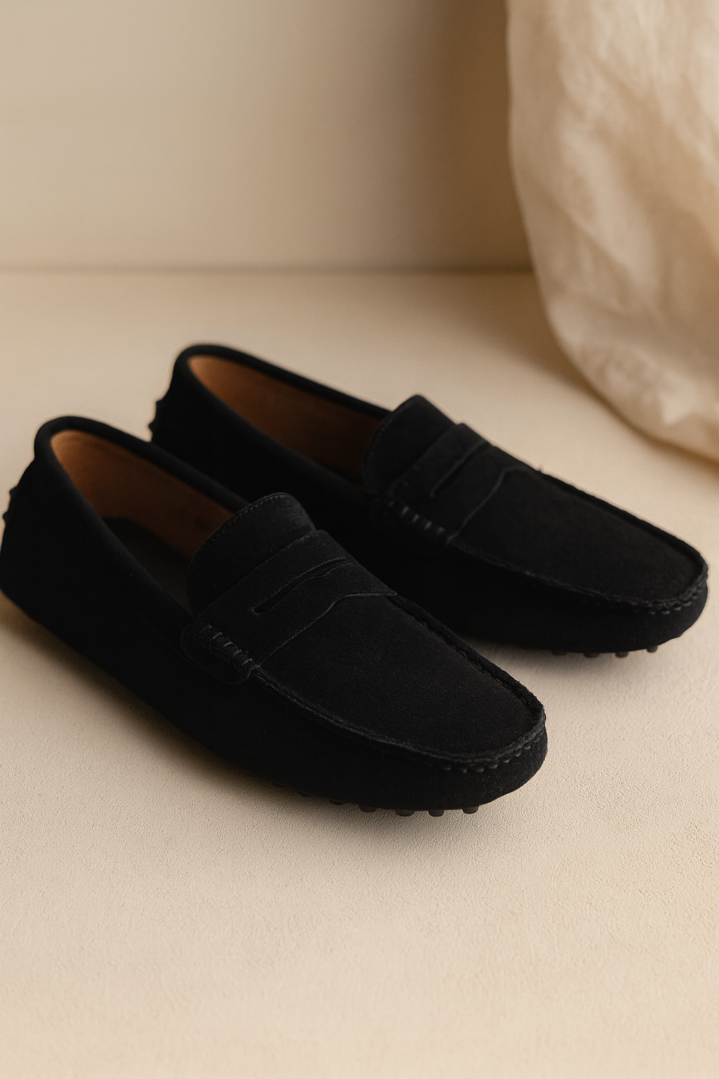 Men's Driving Loafers with Cushioned Footbed and Elastic Gore, Flexible Rubber Tread