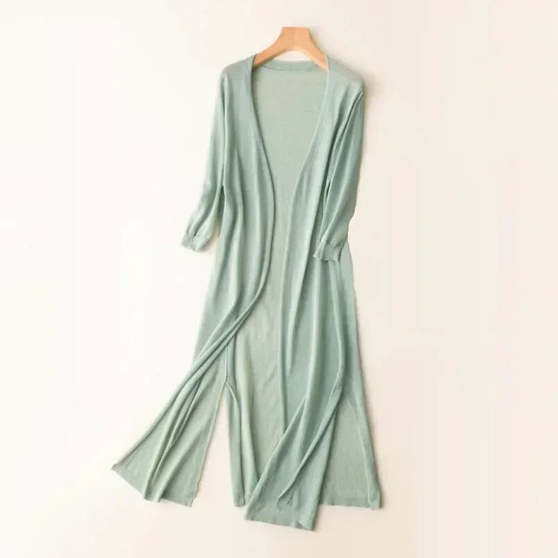 Long Cardigan with Open Front and Relaxed Longline Fit, Lightweight Knit