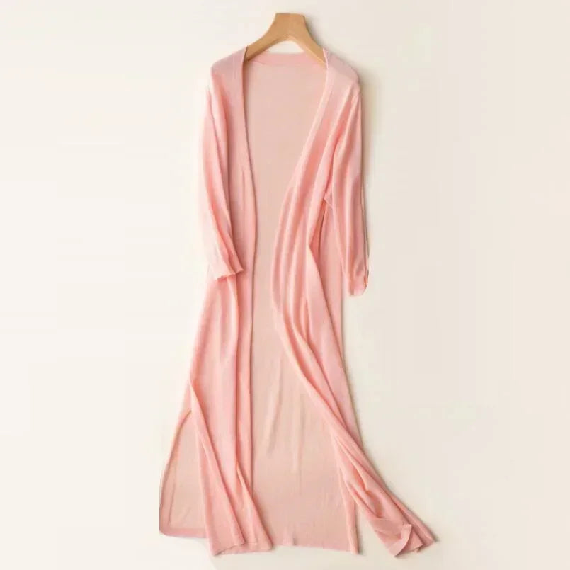 Long Cardigan with Open Front and Relaxed Longline Fit, Lightweight Knit