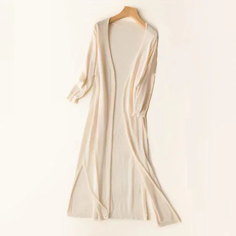 Long Cardigan with Open Front and Relaxed Longline Fit, Lightweight Knit