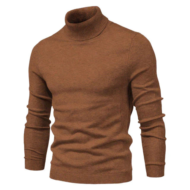Men's High Neck Sweater with Soft Knit Blend and Regular Fit, Machine Washable