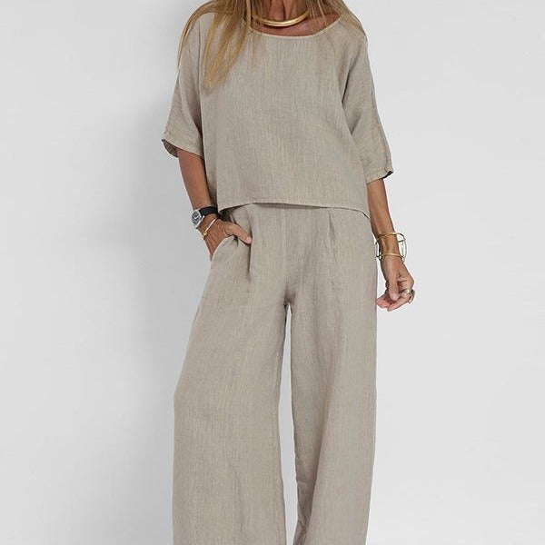 Women's Loose Fit Lounge Set with Lightweight Knit and Relaxed Fit, Matching Top, Pants