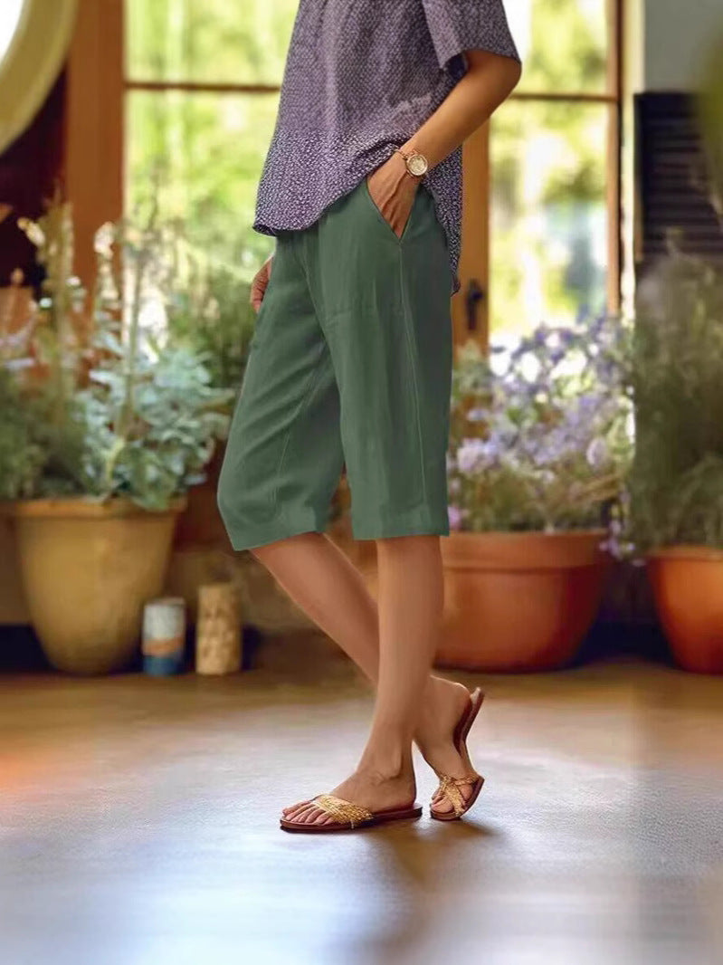 Relaxed Fit Summer Shorts with Adjustable Waist and Side Pockets