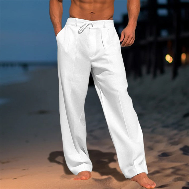 Jonas | Men's Relaxed Fit Linen Trousers – Drawstring Waist & Pleated Front - Image 1