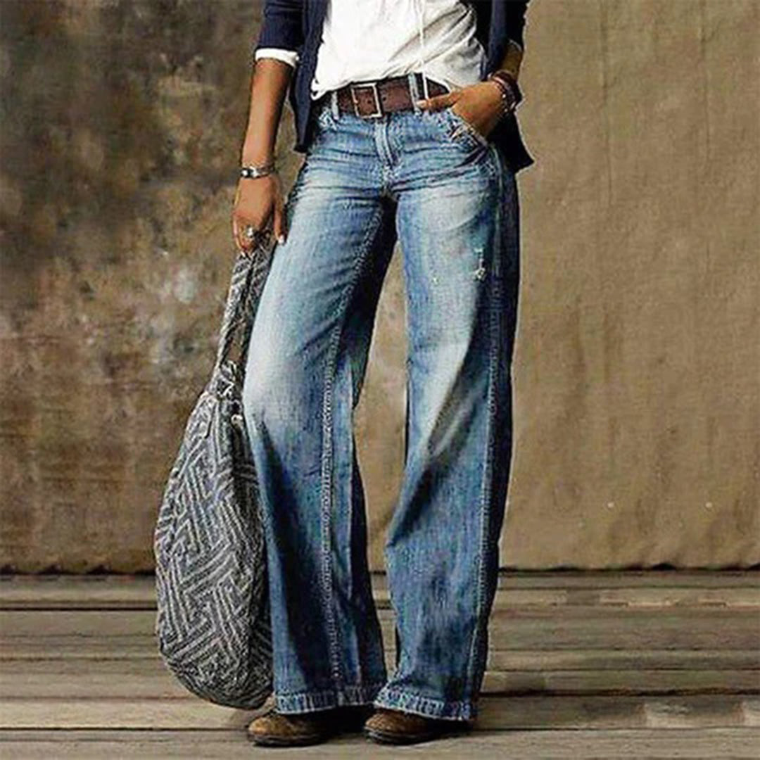 High Rise Wide Leg Jeans with Stretch Cotton Blend and Structured Waist for Women