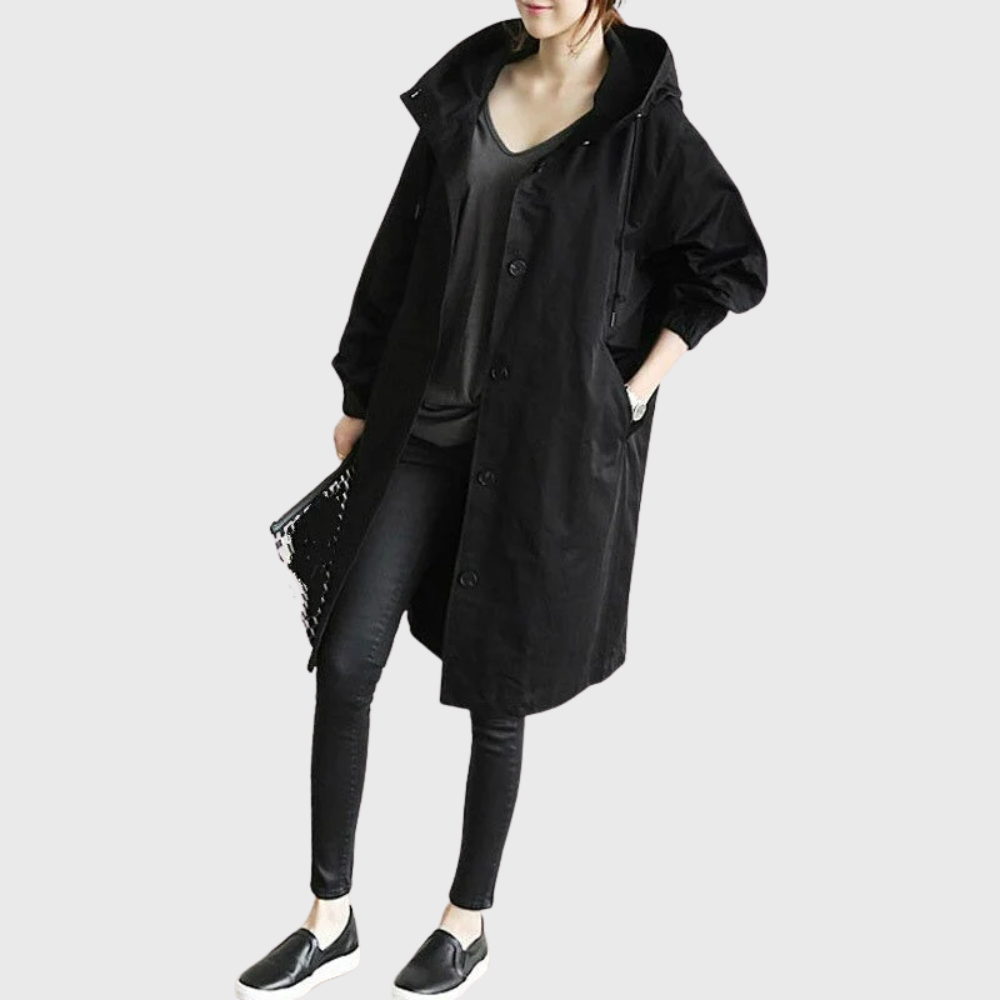 Water-Resistant Trench Coat with Adjustable Belt and Silhouette