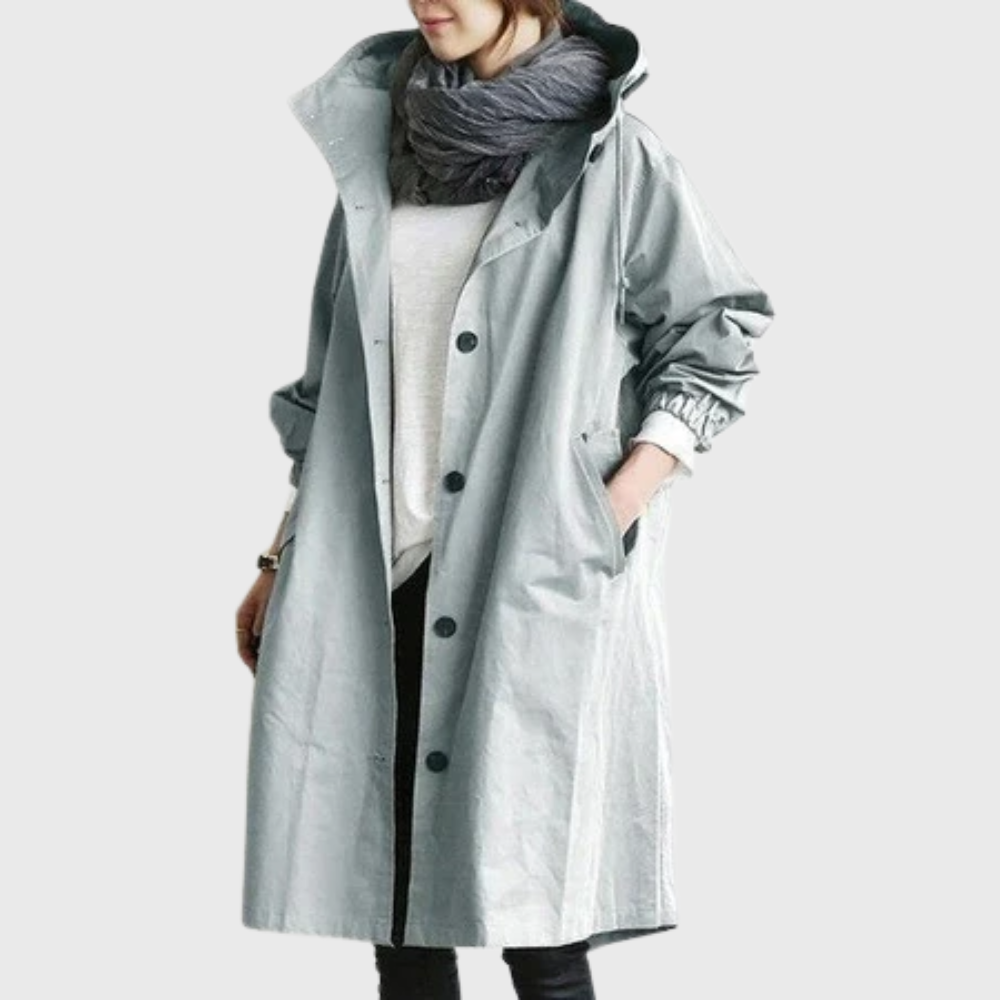 Water-Resistant Trench Coat with Adjustable Belt and Silhouette