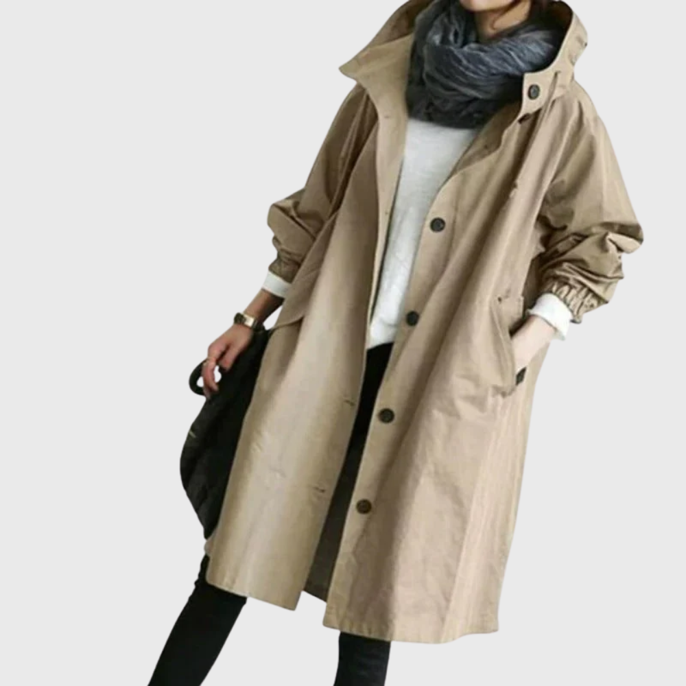 Water-Resistant Trench Coat with Adjustable Belt and Silhouette