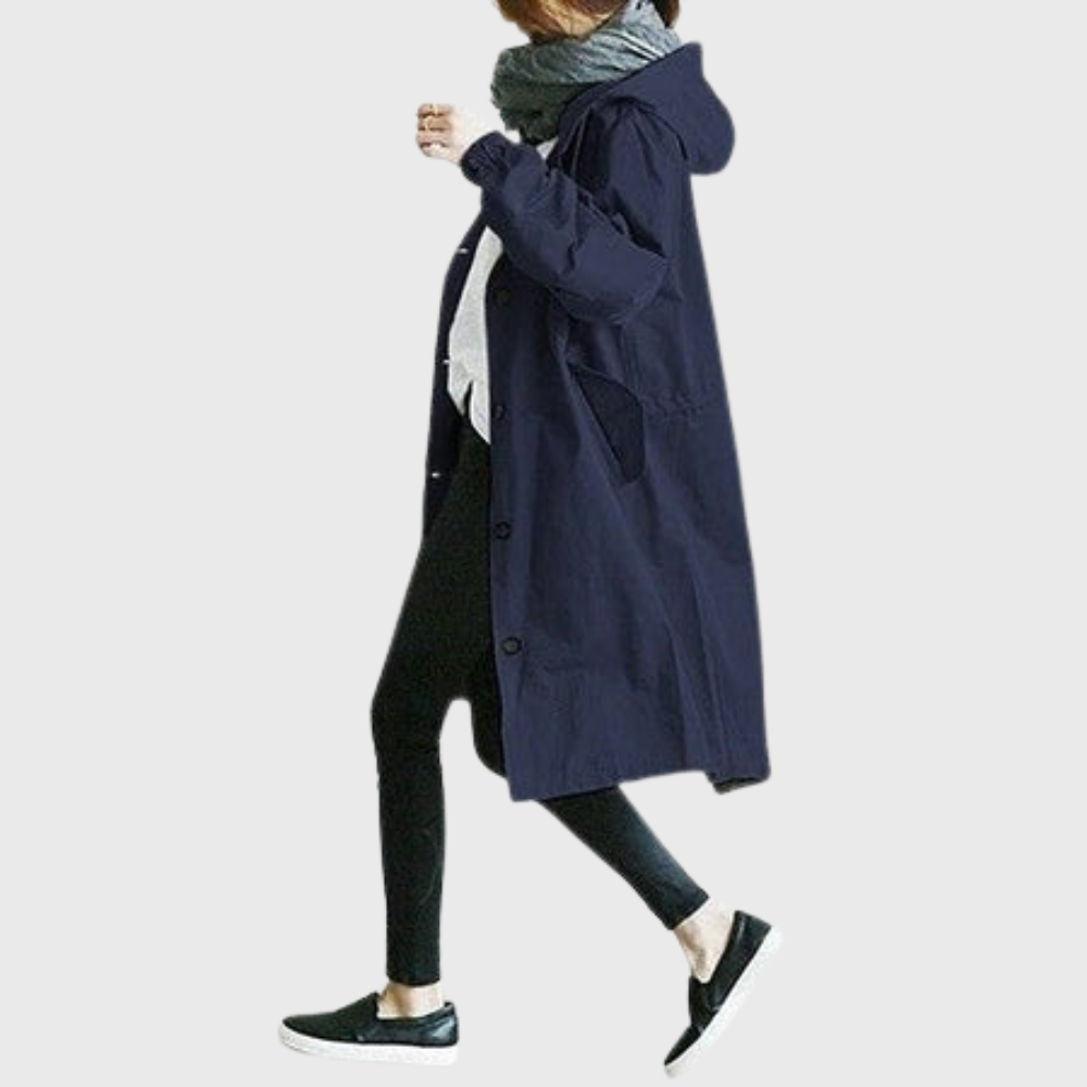 Water-Resistant Trench Coat with Adjustable Belt and Silhouette