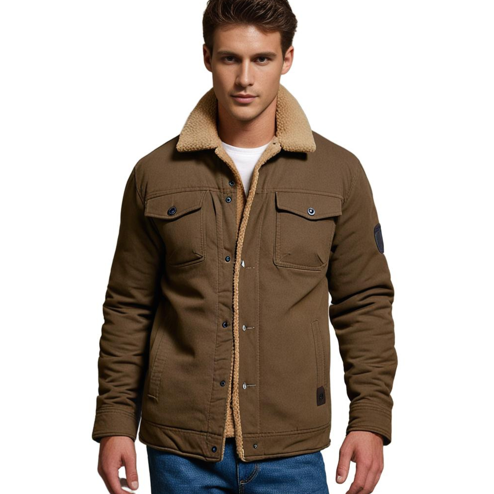 Men's Quilted Lined Jacket with Durable Shell and Multiple Pockets, Relaxed Fit