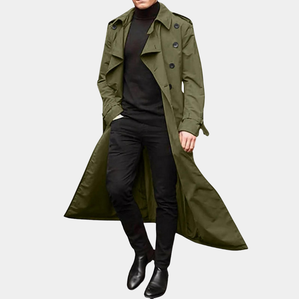 Men's Belted Trench Coat with Silhouette and Multi-Season Layering