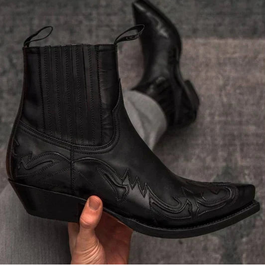 Men's Western Cowboy Boots with Decorative Stitching and Cushioned Insole