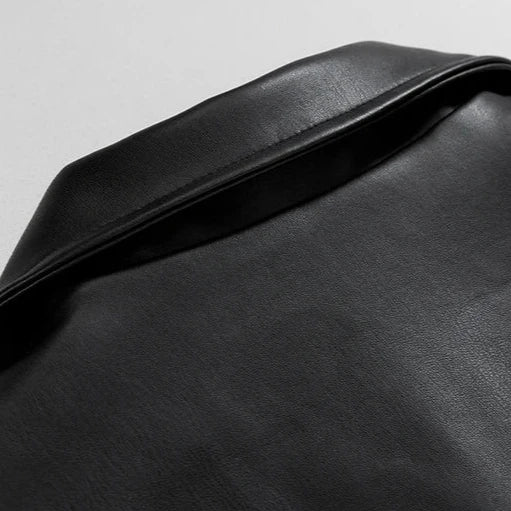 Men's Leather Bomber Jacket with Oversized Relaxed Fit and Multiple Pockets, Smooth Finish