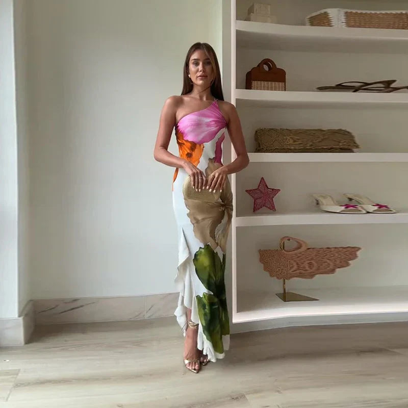 Hannah | Elegant Floral One-Shoulder Maxi Dress - Image 1