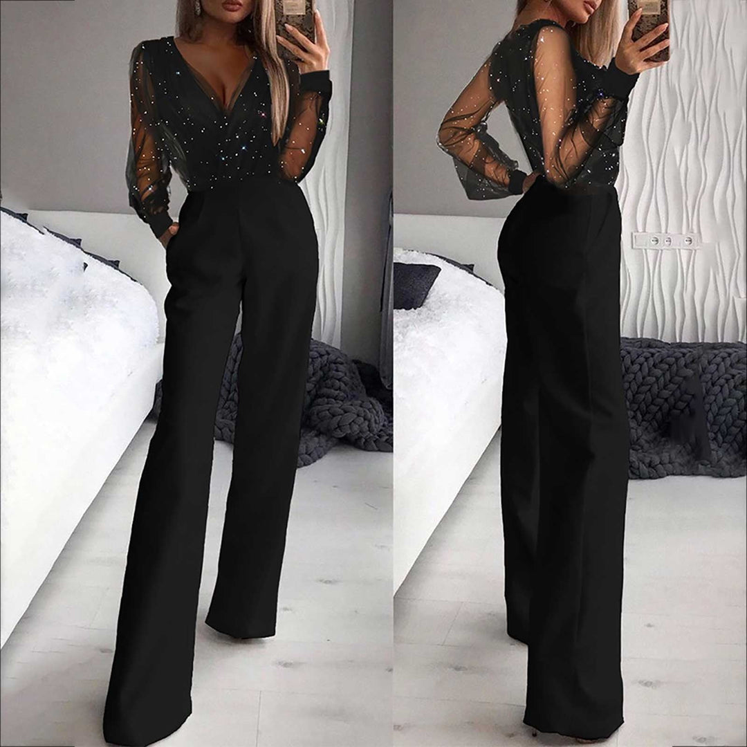 Women's Jumpsuit with Soft Breathable Fabric and Waist, Black Regular Fit