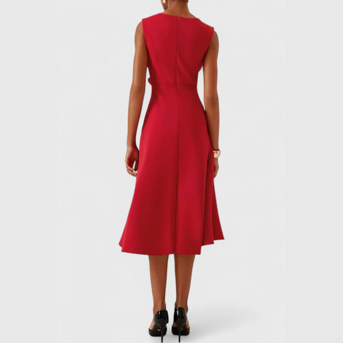 Asymmetric Midi Dress with Draped Detail and Sleeveless Cut, Lightweight Drapey Fabric