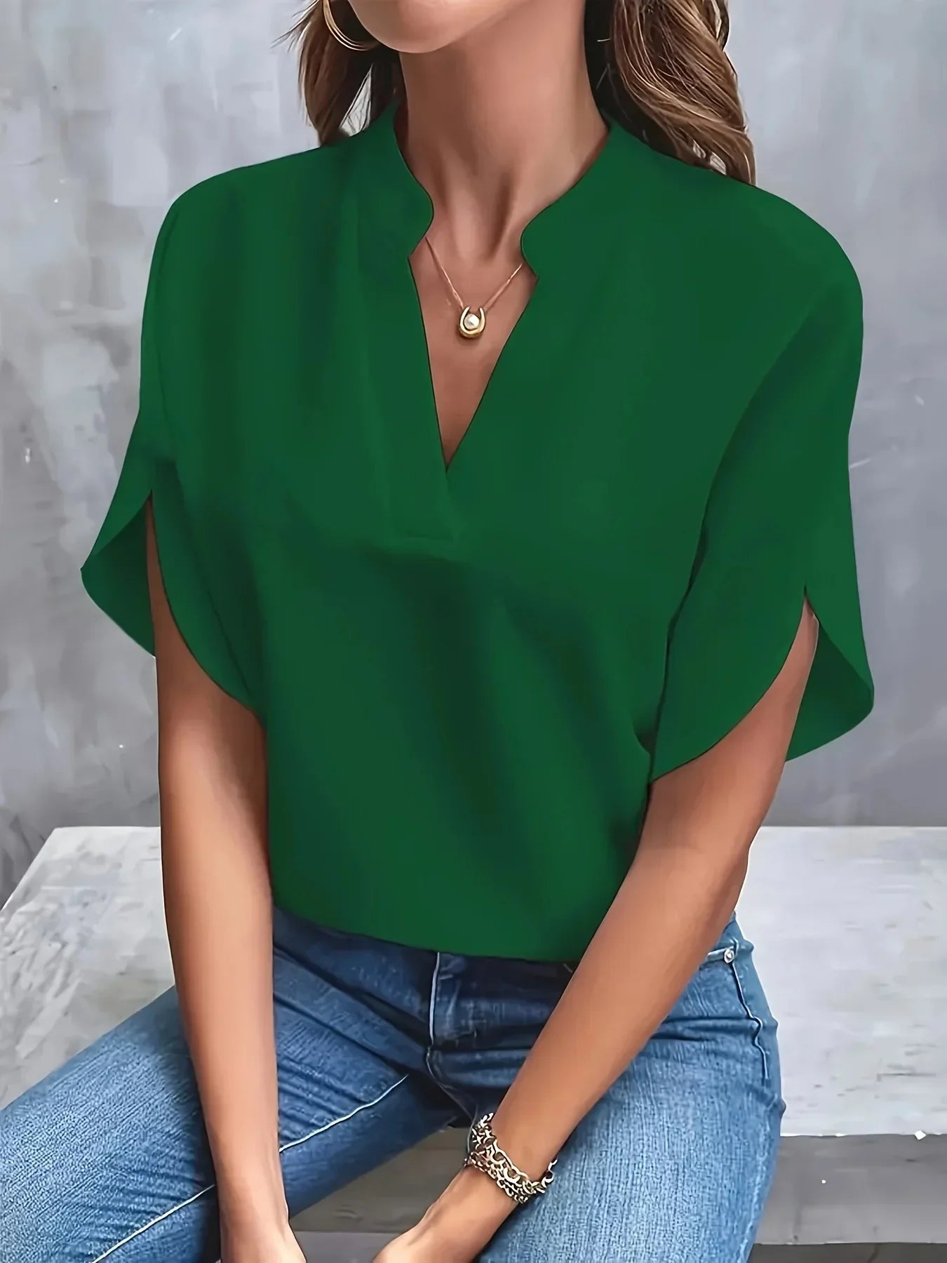 Women's Breathable Blouse with V-Neckline and Cap Sleeves