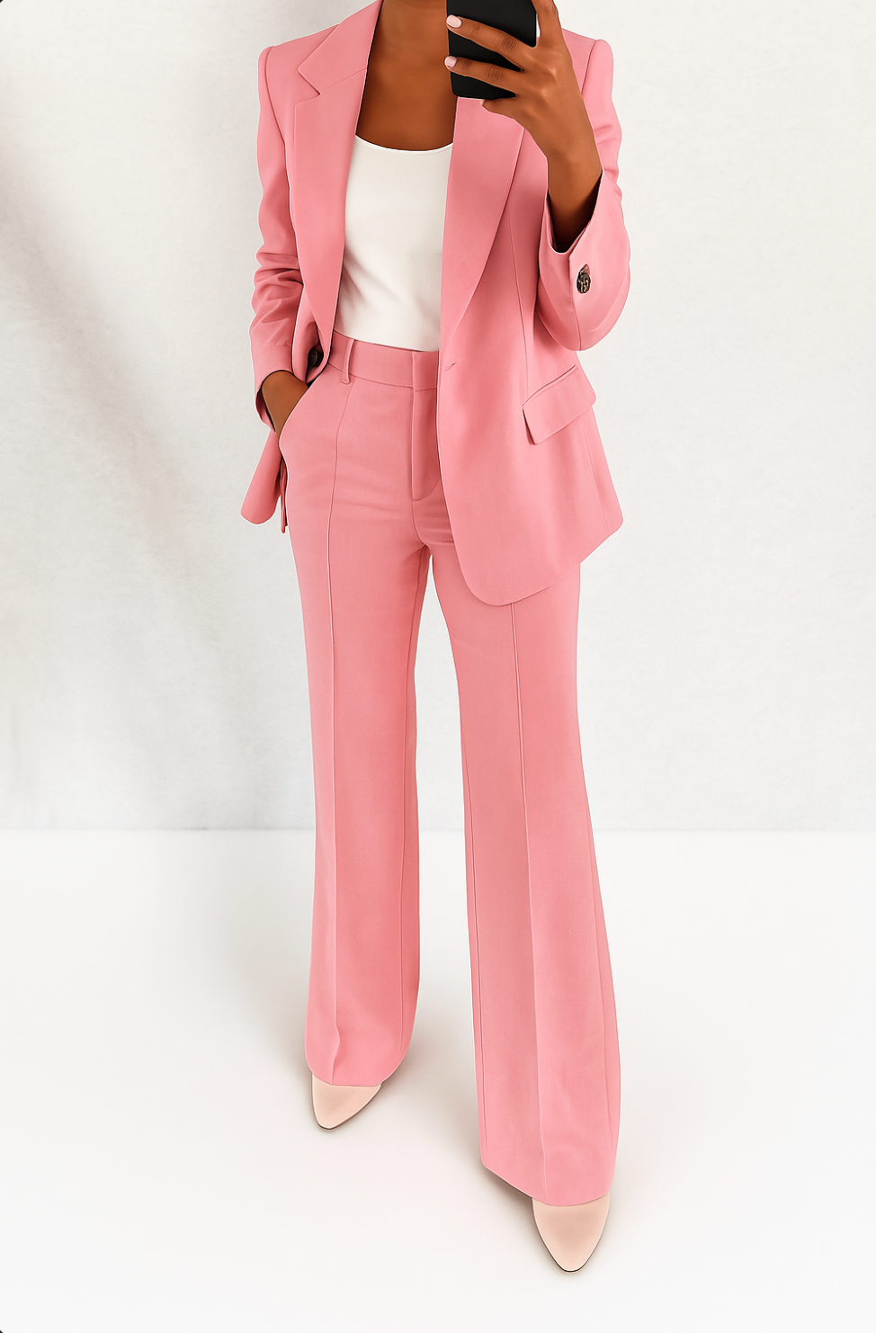 Women's Suit Set with Stretch Blazer and Straight Trousers, Wrinkle-Resistant