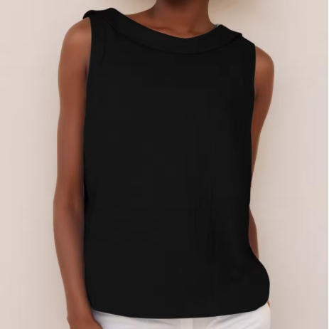 Sleeveless Knit Top with Rolled Collar and Relaxed Silhouette, Lightweight