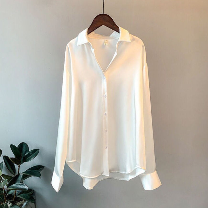 Satin Blouse with Loose Relaxed Fit and Button-Front, Machine Washable