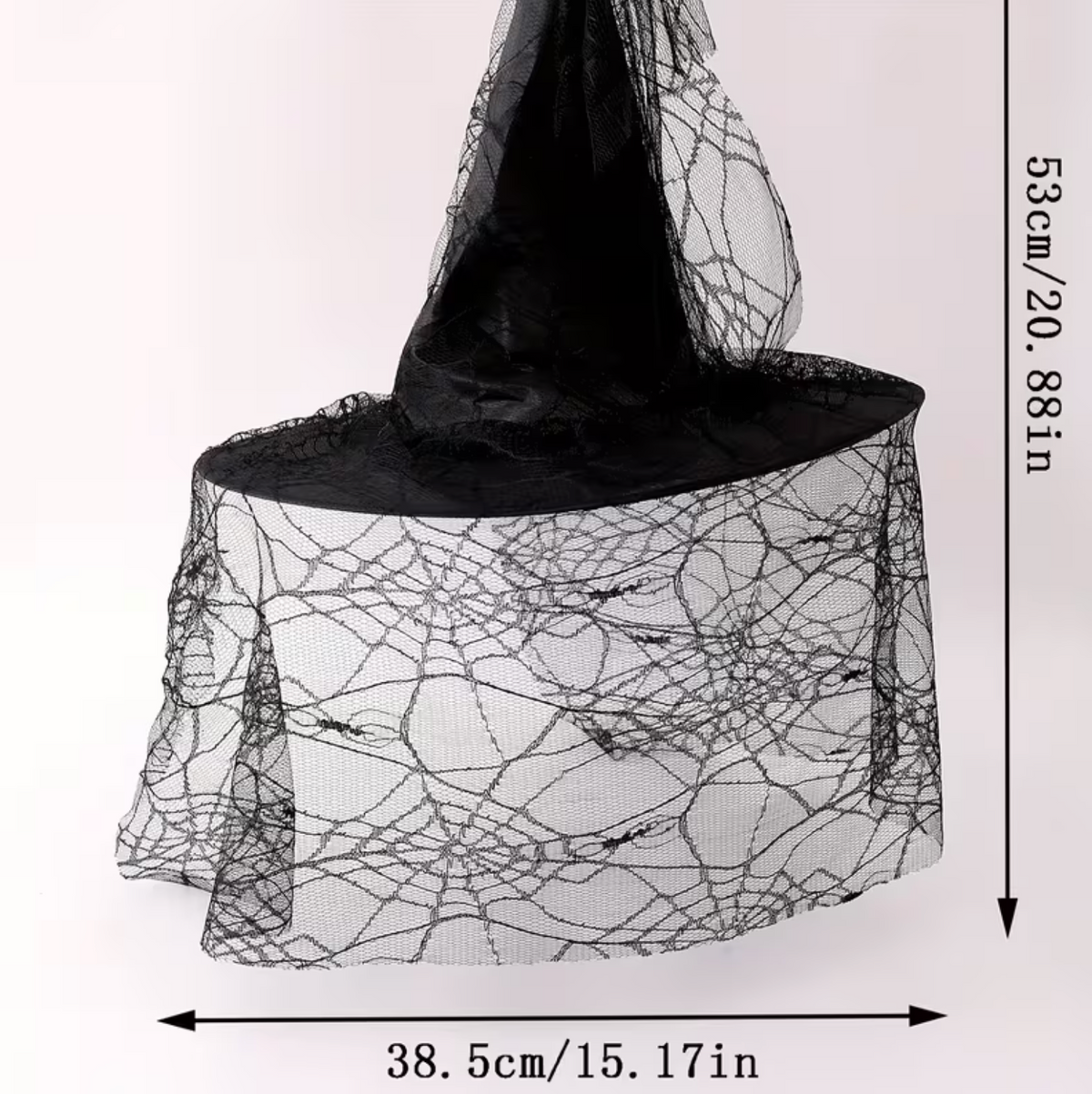 Black Mesh Lace Witch Hat for Adults with Pointed Cone Design