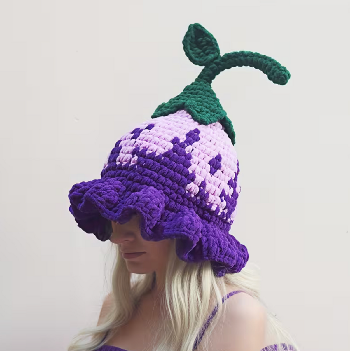 Pointed Wizard Hat with Hand Crocheted Floral Design for Women