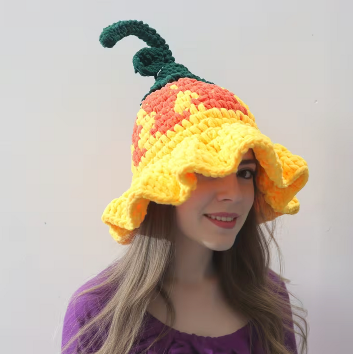 Pointed Wizard Hat with Hand Crocheted Floral Design for Women