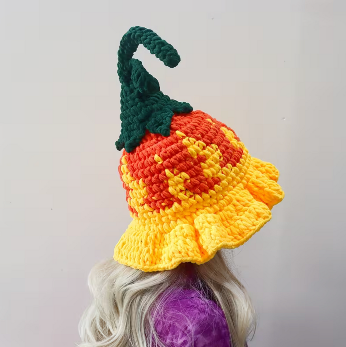 Pointed Wizard Hat with Hand Crocheted Floral Design for Women