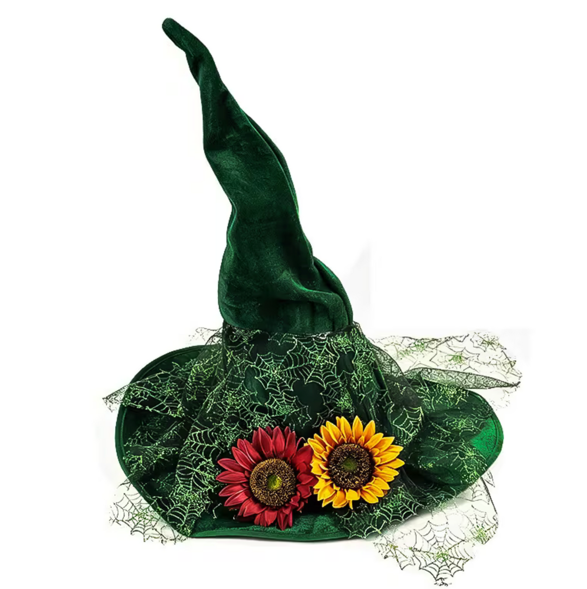 Adult Witch Hat with Curved Brim and Decorative Trim, Six Colors