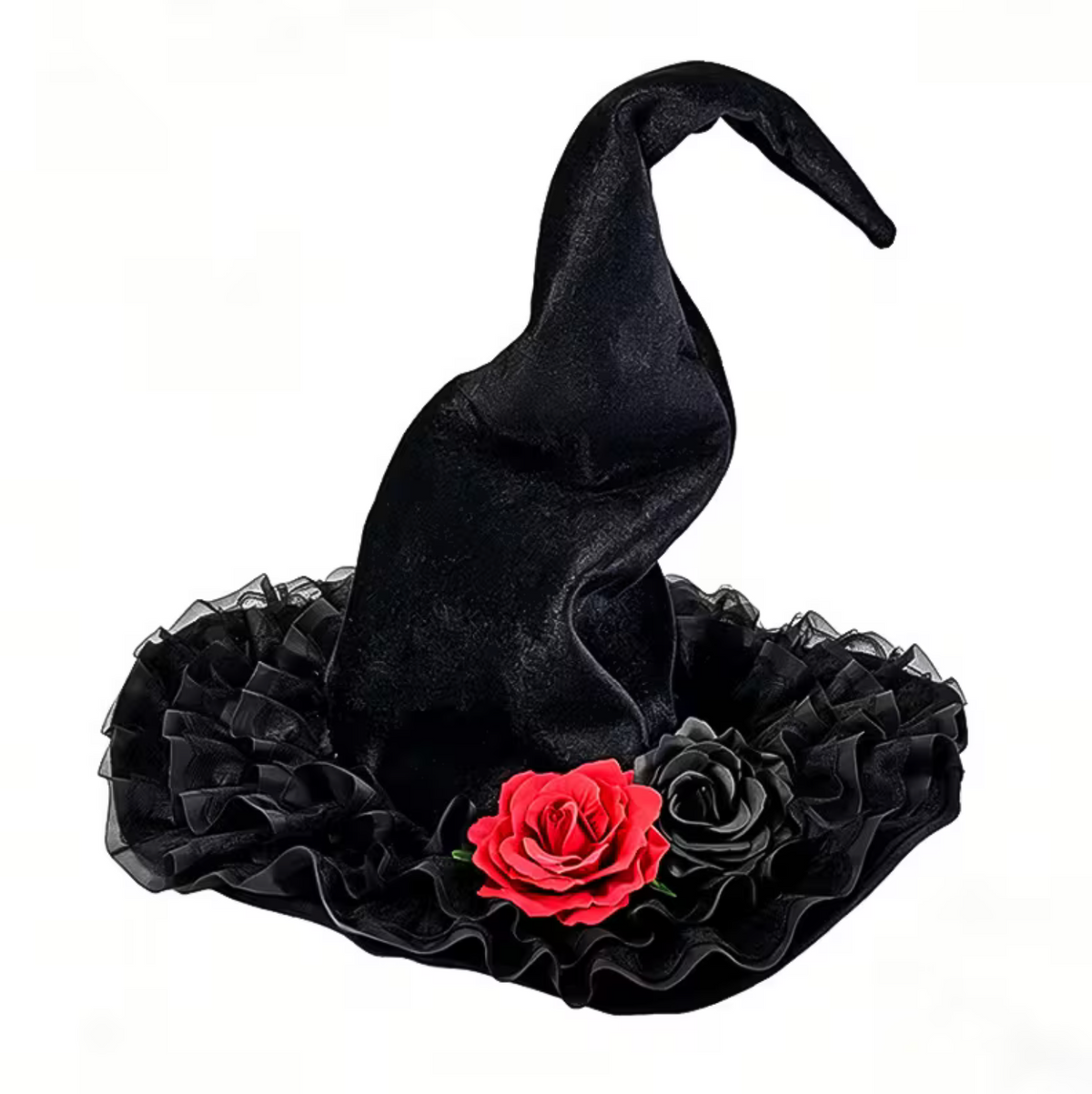 Adult Witch Hat with Curved Brim and Decorative Trim, Six Colors