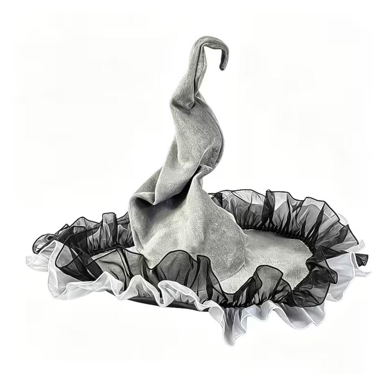 Adult Witch Hat with Curved Brim and Decorative Trim, Six Colors