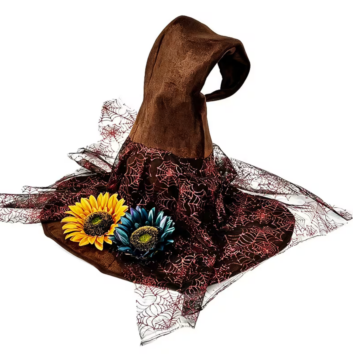 Adult Witch Hat with Curved Brim and Decorative Trim, Six Colors