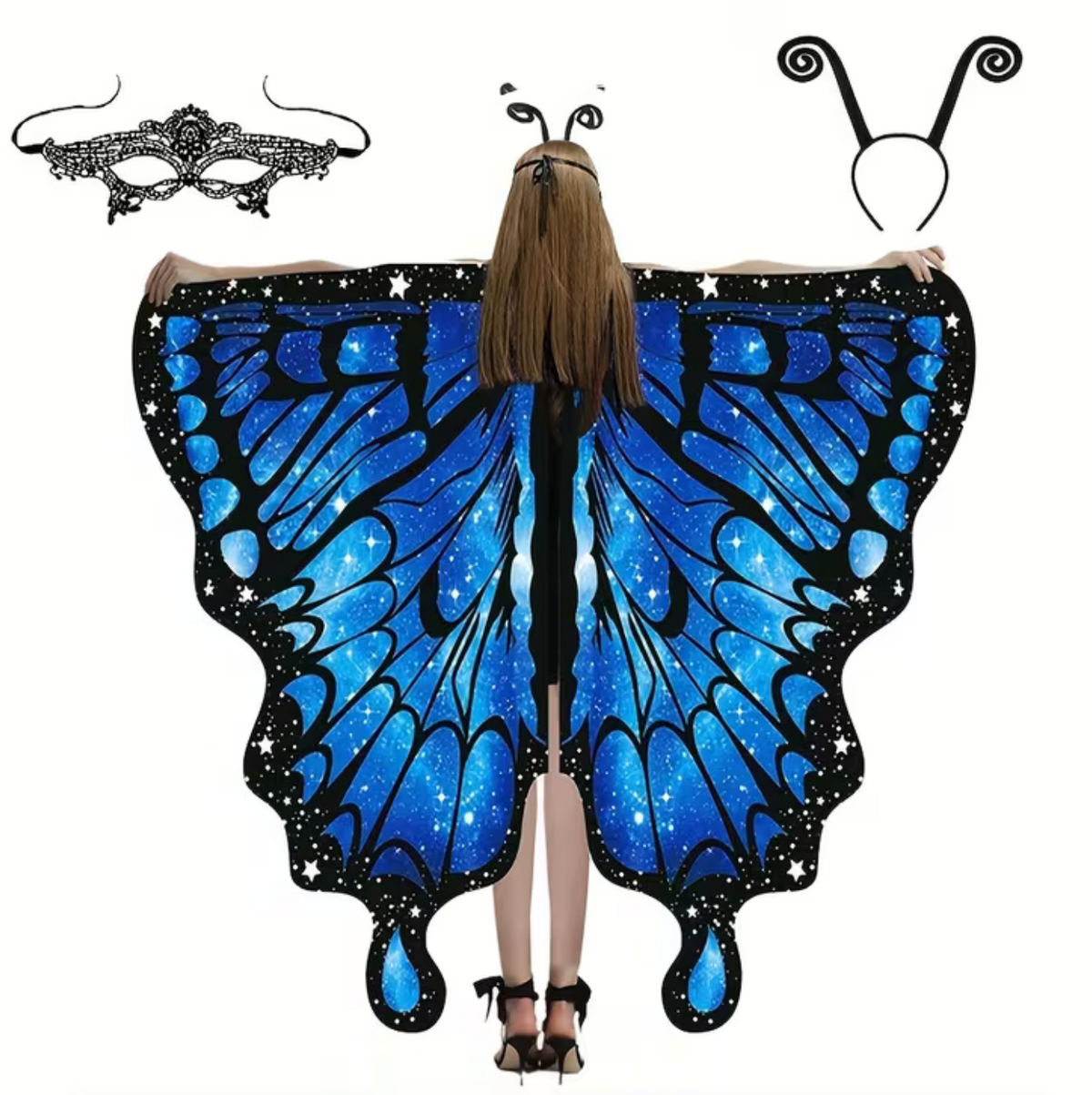 Butterfly Wing Shawl with Matching Headband and Double-Sided Printing for Costumes