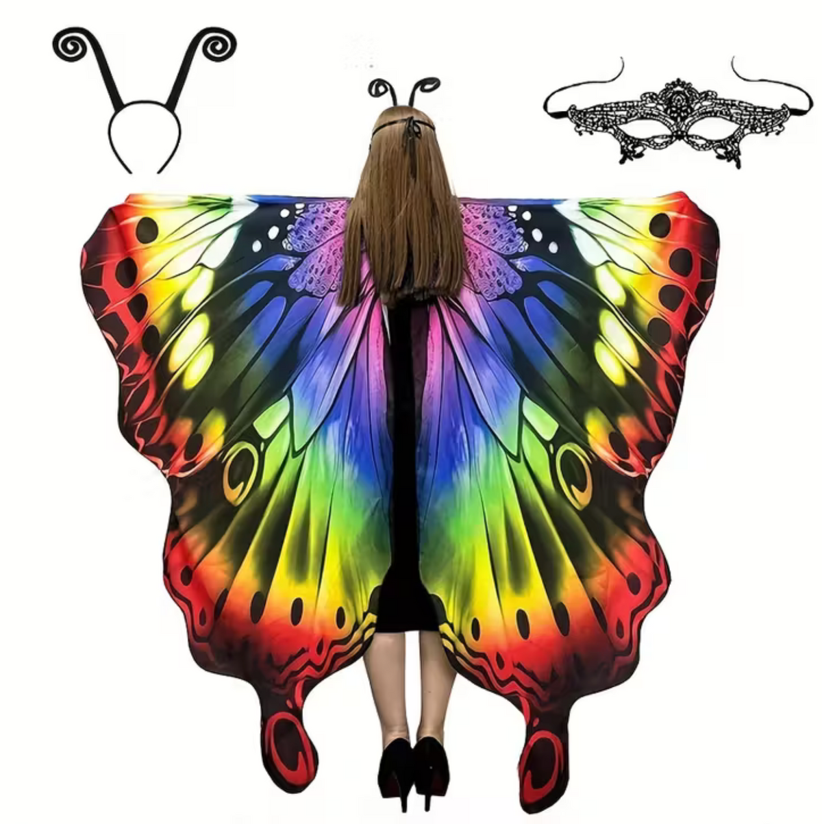 Butterfly Wing Shawl with Matching Headband and Double-Sided Printing for Costumes
