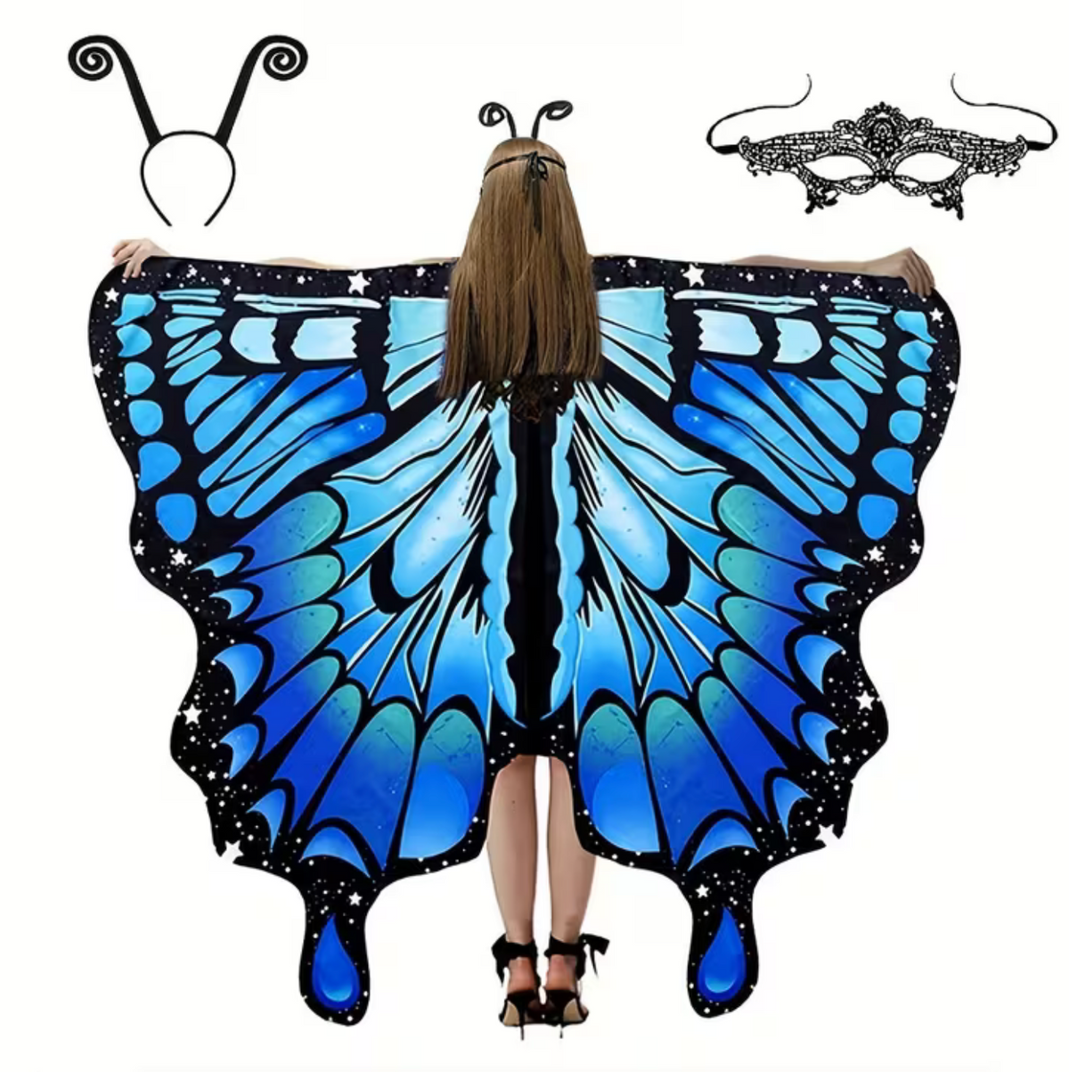 Butterfly Wing Shawl with Matching Headband and Double-Sided Printing for Costumes