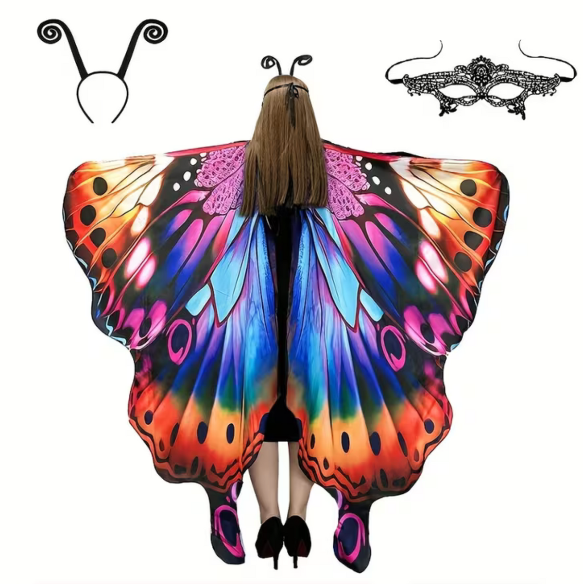 Butterfly Wing Shawl with Matching Headband and Double-Sided Printing for Costumes