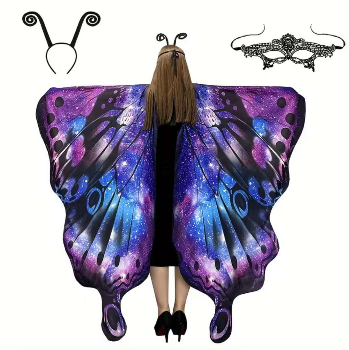 Butterfly Wing Shawl with Matching Headband and Double-Sided Printing for Costumes
