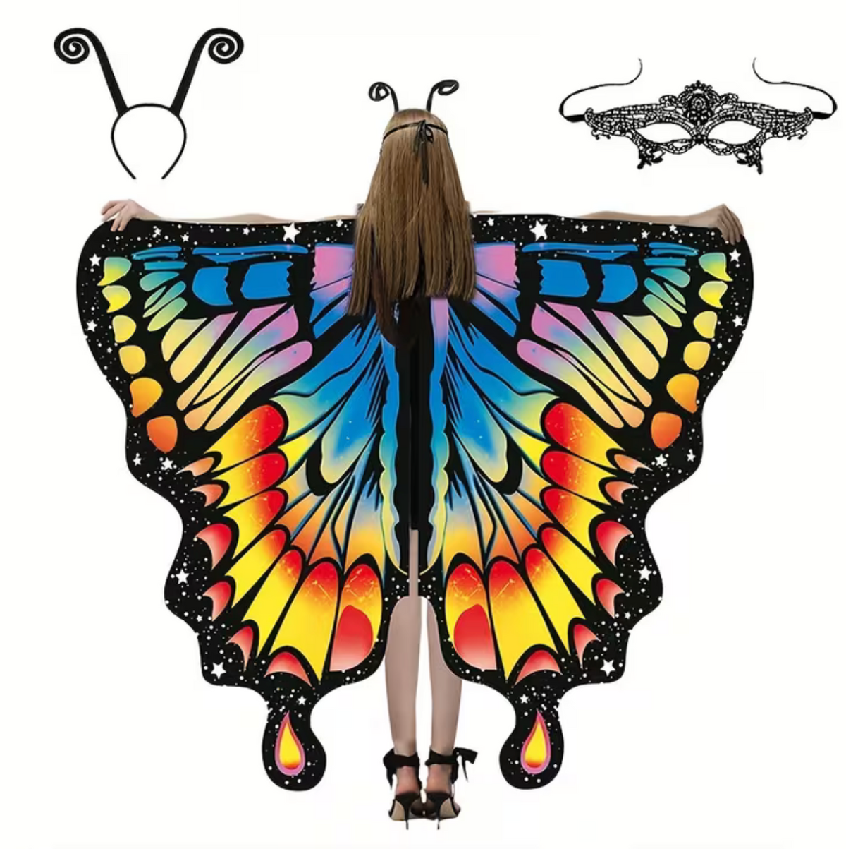 Butterfly Wing Shawl with Matching Headband and Double-Sided Printing for Costumes