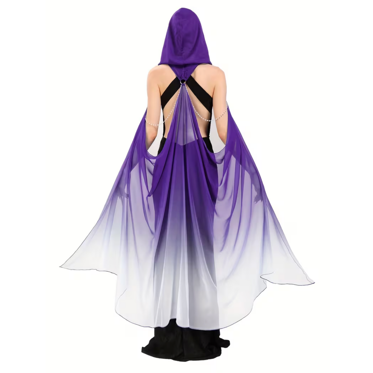 Women's Tulle Cloak with Adjustable Hood and Off Shoulder Capelet for Costume Events