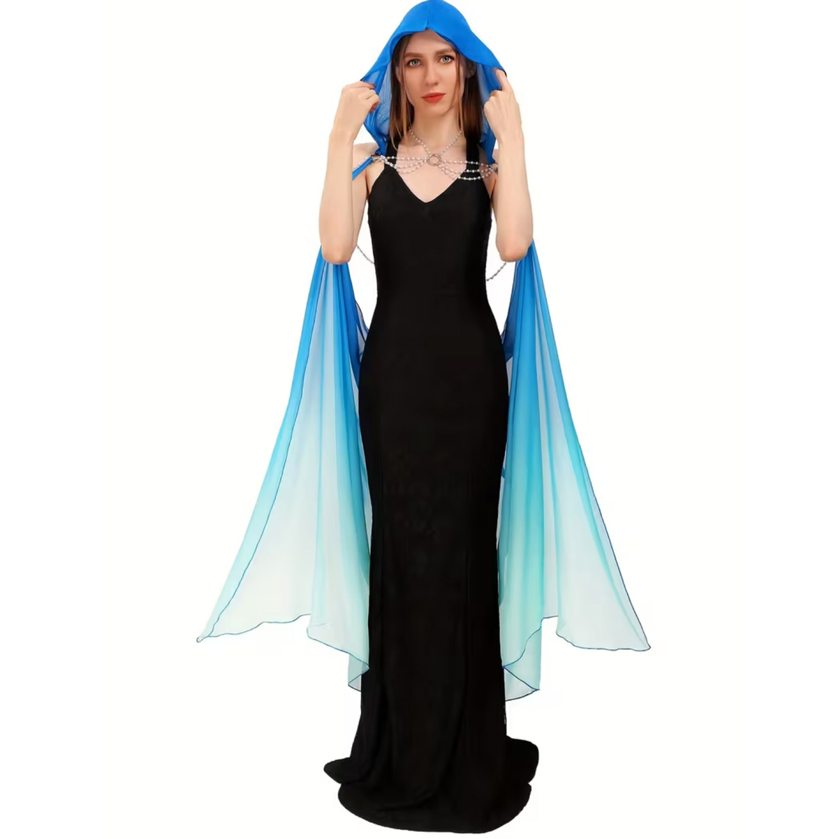 Women's Tulle Cloak with Adjustable Hood and Off Shoulder Capelet for Costume Events