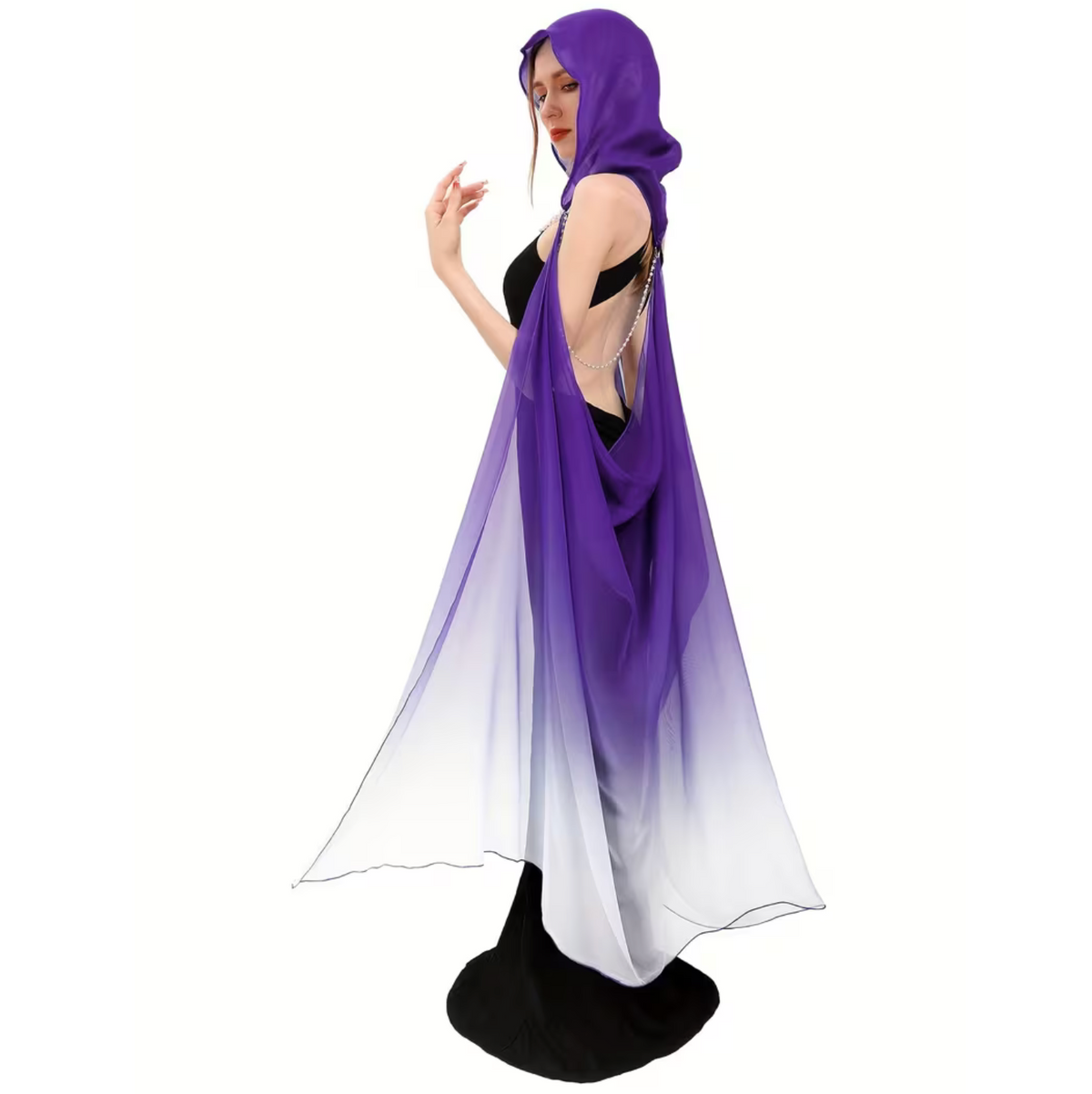 Women's Tulle Cloak with Adjustable Hood and Off Shoulder Capelet for Costume Events