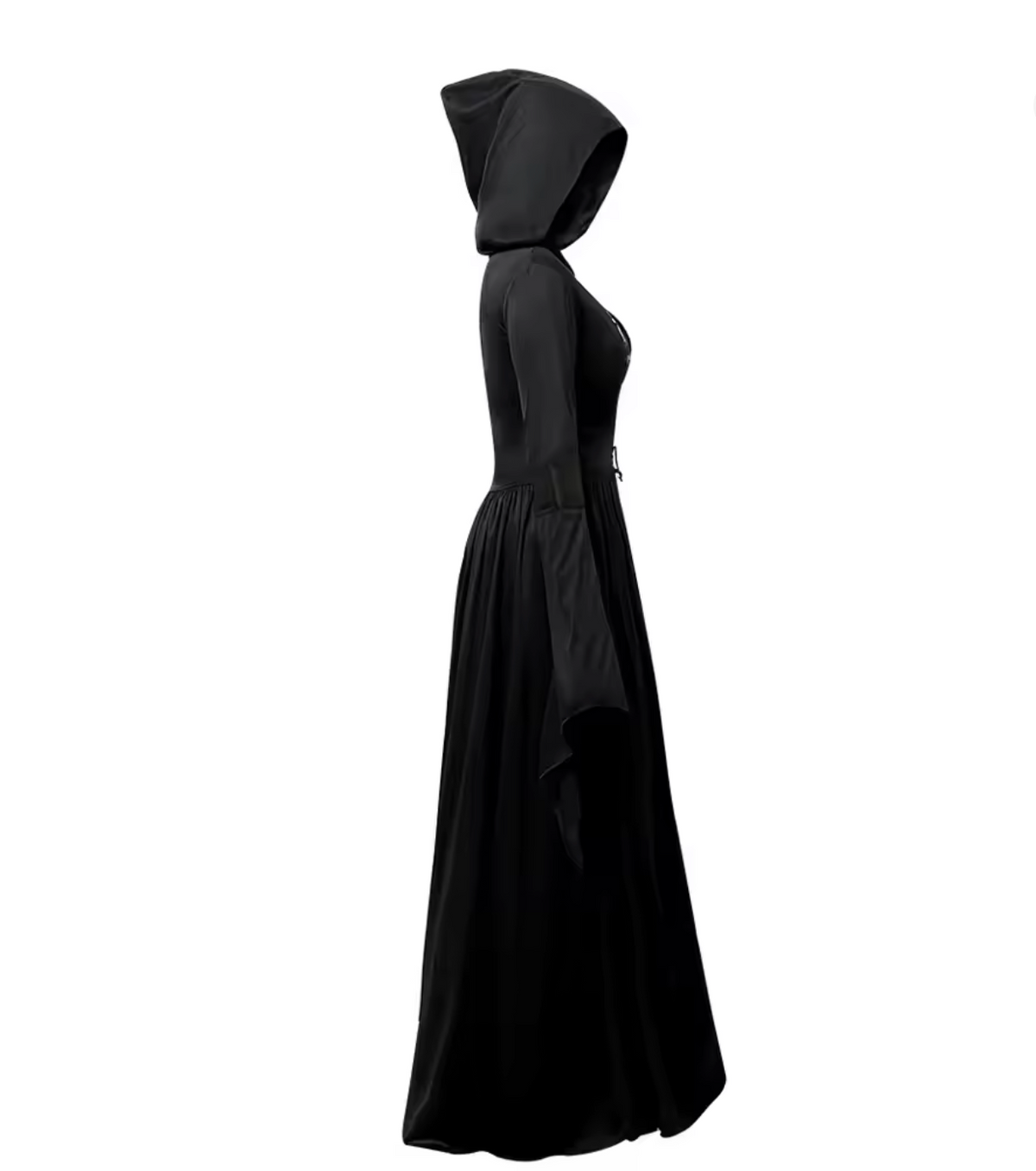 Gothic Witch Dress with Bell Sleeves and Ankle Length Skirt