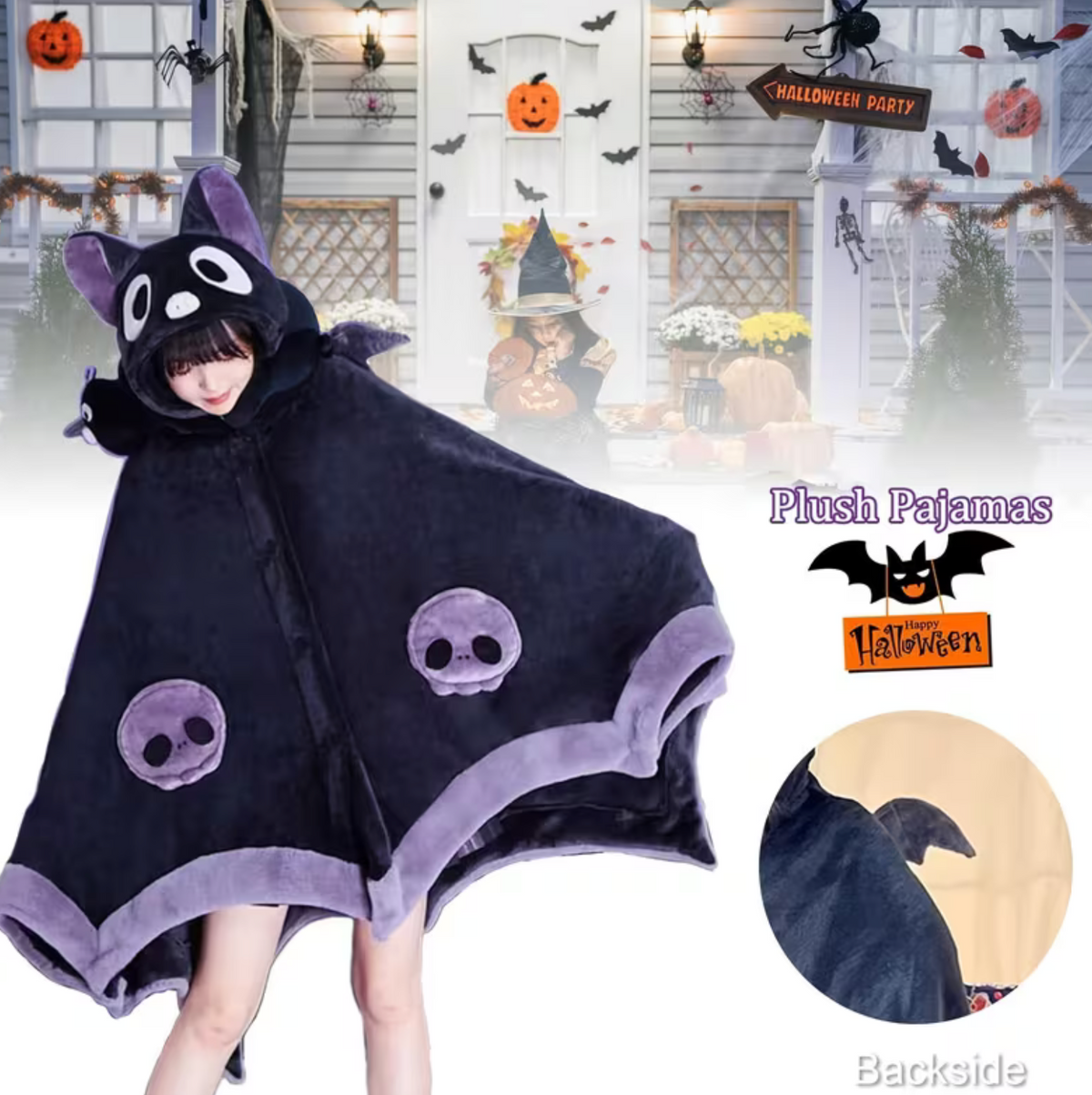 Bat Wing Hoodie with Plush Fur and Attached Hood for Adults