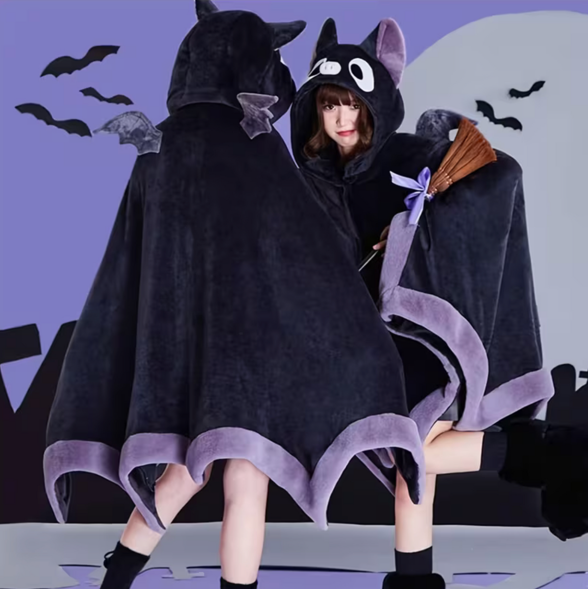 Bat Wing Hoodie with Plush Fur and Attached Hood for Adults