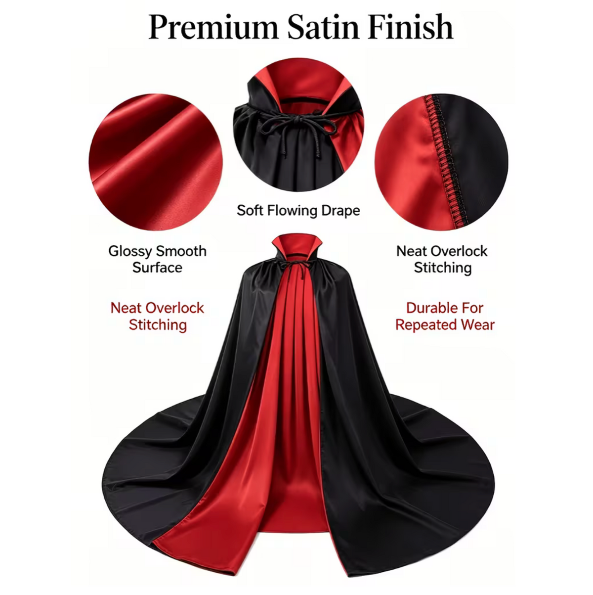 Reversible Gothic Cloak with Stand Collar and Adjustable Front Lacing